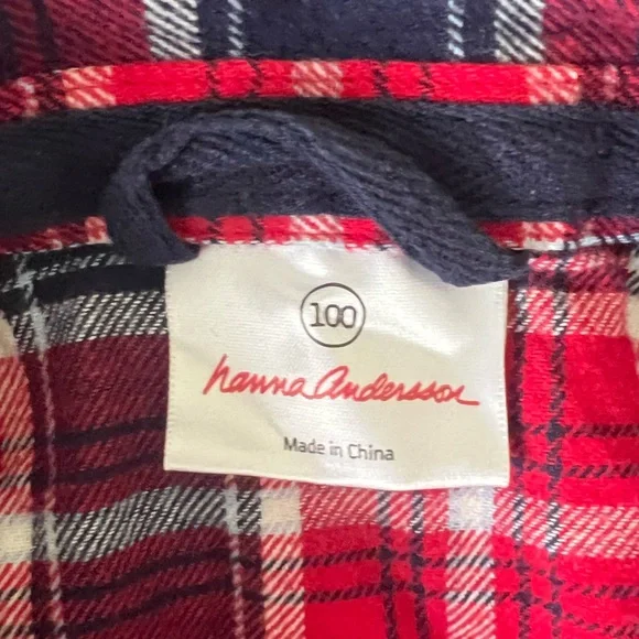 Hanna Andersson Boys Plaid Button Down Flannel Shirt - Red, White & Blue - Picture 3 of 4